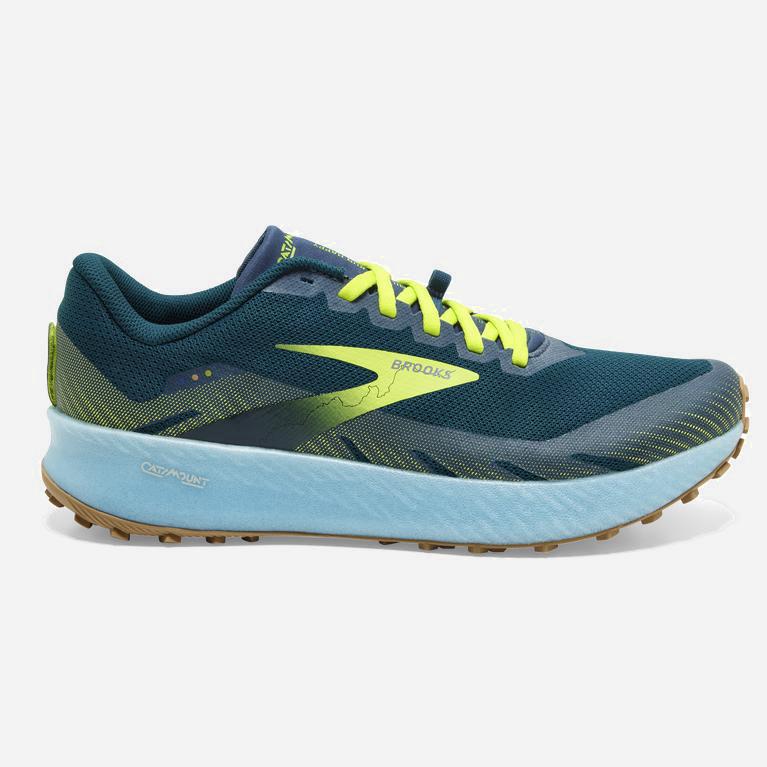 Brooks Catamount Israel - Men's Trail Running Shoes - Blue/Lime/Biscuit (43825-MHRU)